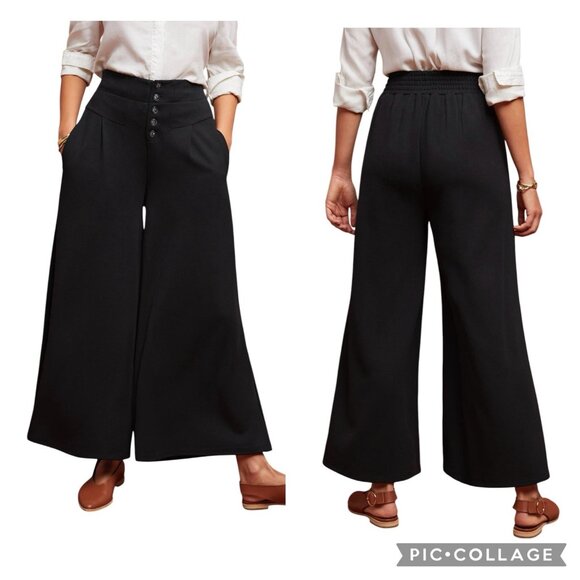 Anthropologie Pants - ANTHROPOLOGIE Women XS Lucerne Pants Black  Wide leg High rise Crop Stretch